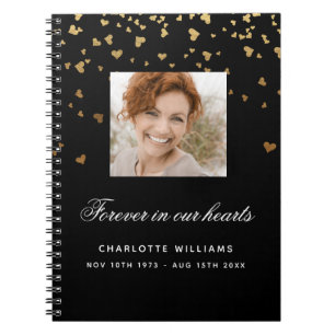 Guest book memorial black gold hearts photo
