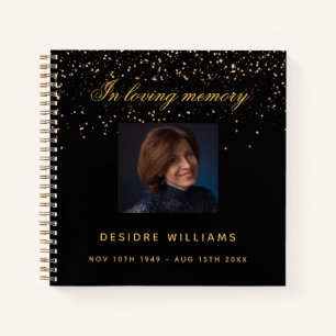 Guest book memorial funeral black gold photo