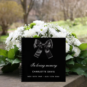 Guest book memorial funeral black white bow