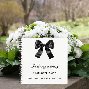 Guest book memorial funeral black white bow