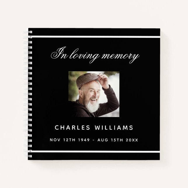 Guest book memorial funeral black white photo (Front)