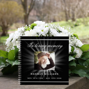 Guest book memorial funeral black white photo