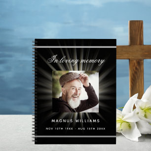 Guest book memorial funeral black white photo