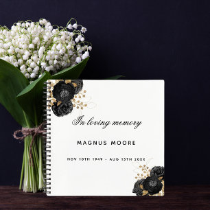 Guest book memorial funeral black white script