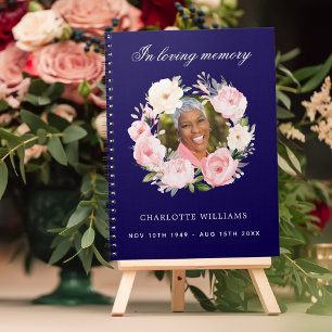 Guest book memorial funeral blue photo florals
