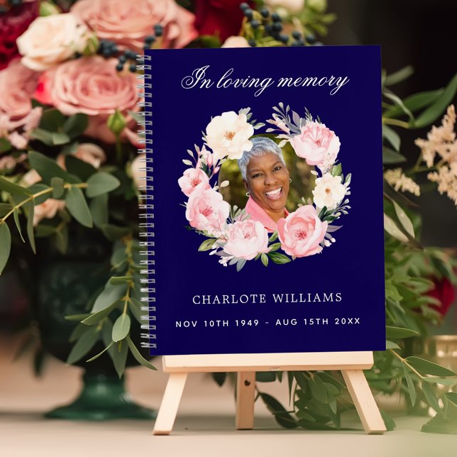 Guest book memorial funeral blue photo florals (Creator Uploaded)