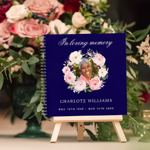 Guest book memorial funeral blue photo florals