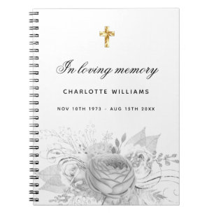 Guest book memorial funeral floral white silver