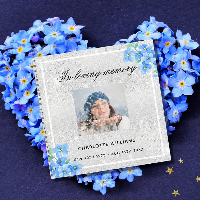 Guest book memorial funeral silver floral photo (Creator Uploaded)