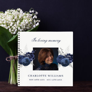 Guest book memorial funeral white blue photo