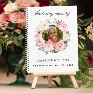 Guest book memorial funeral white photo florals