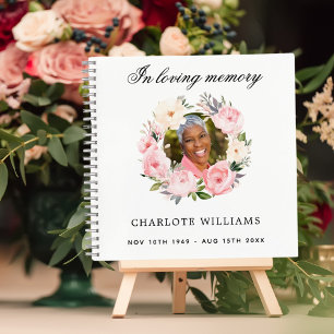 Guest book memorial funeral white photo florals