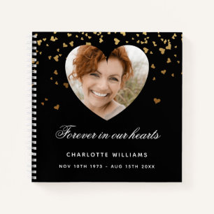 Guest book memorial photo black gold hearts