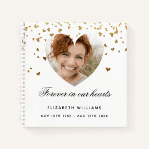 Guest book memorial photo white gold heart