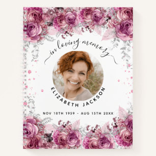 Guest book memorial pink floral photo funeral