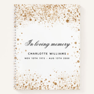 Guest book memorial white gold glitter name script