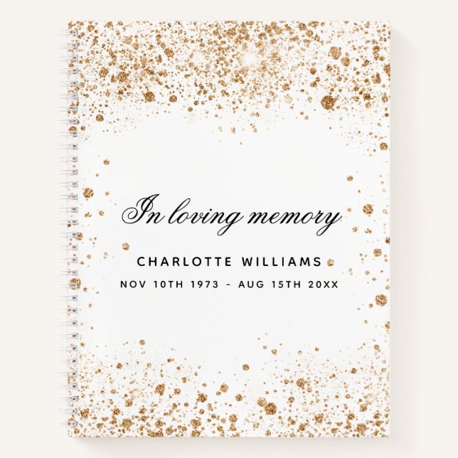 Guest book memorial white gold glitter name script (Front)
