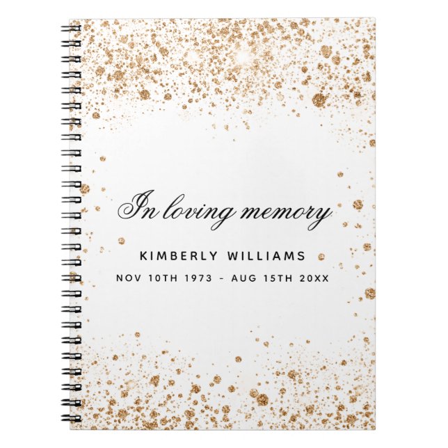 Guest book memorial white gold glitter name script (Front)
