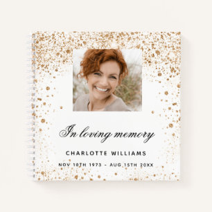 Guest book memorial white gold glitter photo