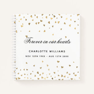 Guest book memorial white gold hearts