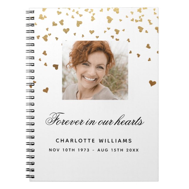 Guest book memorial white gold hearts photo (Front)