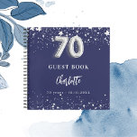 Guest book navy blue silver stars 70th birthday<br><div class="desc">A classic naby blue background,  decorated with stars.  Personalise and a name,  date.  Number 70 is written with a balloon style font.</div>