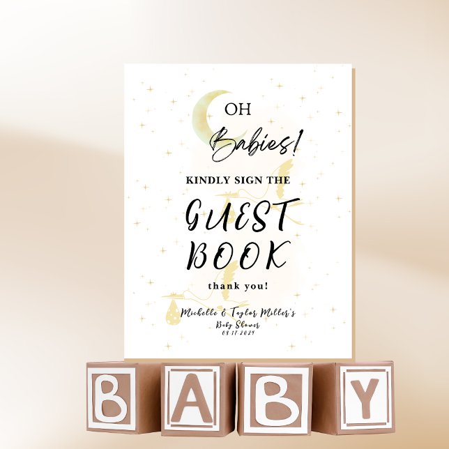 Guest Book Neutral Twin Storks Baby Shower  Pedestal Sign (Creator Uploaded)