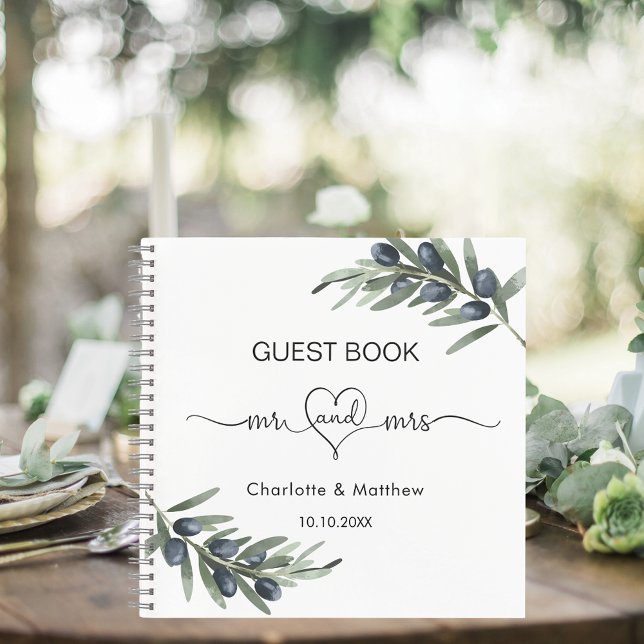 Guest book olive leaf greenery mr mrs wedding  (Creator Uploaded)