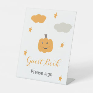 Guest Book Orange Our Little Pumpkin Birthday Pedestal Sign