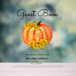 Guest Book Orange Pumpkin Fall Wedding  Acrylic Sign