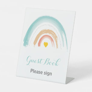 Guest Book Pastel Little Rainbow Birthday Party Pedestal Sign