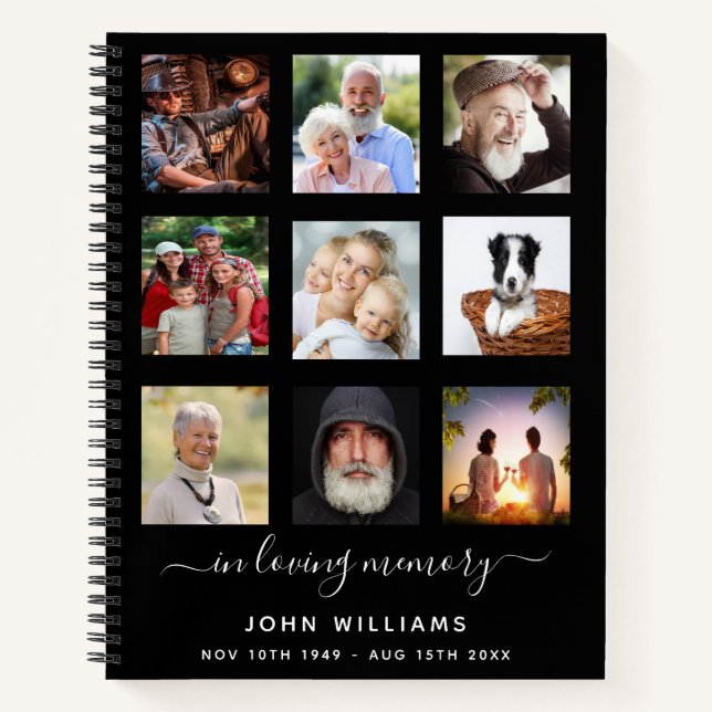 Guest book photo collage black memorial funeral (Front)