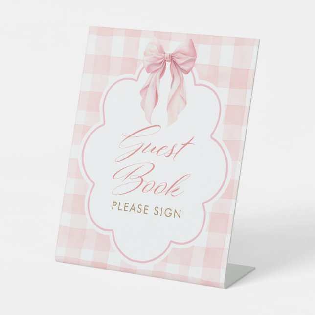 Guest Book Pink Bow Baby Shower Table Sign (Front)