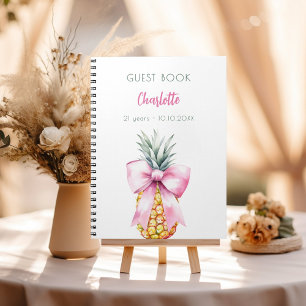 Guest book pink bow pineapple birthday party
