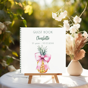 Guest book pink bow pineapple birthday party