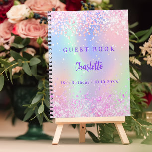 Guest book Pink holographic birthday party