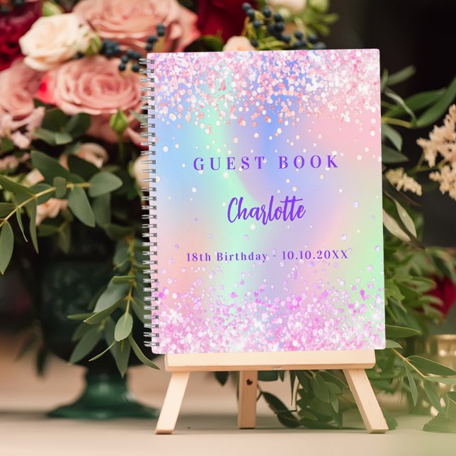 Guest book Pink holographic birthday party (Creator Uploaded)