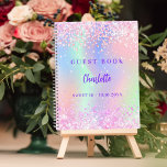 Guest book Pink holographic confetti Sweet 16<br><div class="desc">A guest book for a Sweet 16,  16th birthday party. A trendy holographic coloured background in pink,  purple,  mint green. Decorated with confetti in pink. Personalise and add a name,  the name is written with a girly modern hand lettered style script 
Purple coloured letters.</div>