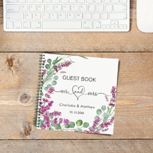 Guest book pink lavender greenery mr mrs wedding