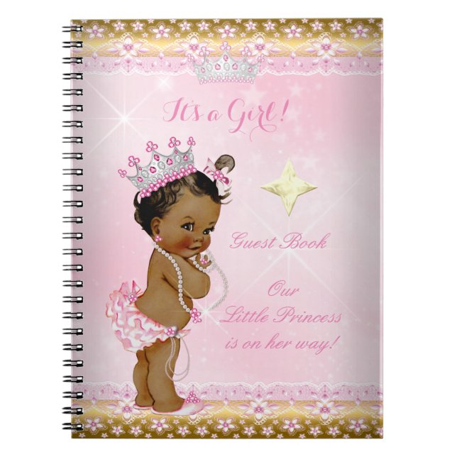 Guest Book Princess Baby Shower Pink Ethnic Girl (Front)