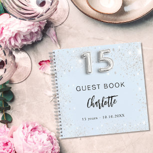 Guest book Quinceanera baby blue silver