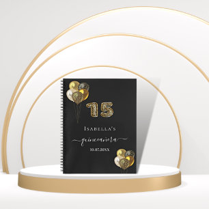 Guest book Quinceanera black gold leopard print