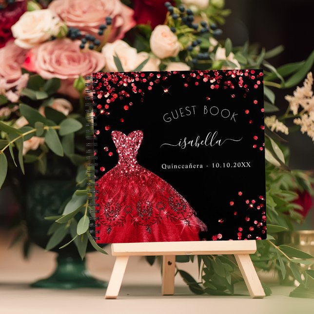 Guest book Quinceanera black red dress glitter (Creator Uploaded)