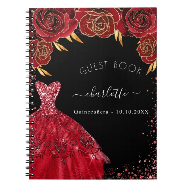 Guest book Quinceanera black red glitter dress  (Front)