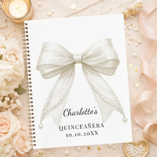 Guest book Quinceanera bow ivory pearls
