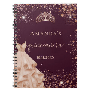 Guest book Quinceanera burgundy rose gold tiara