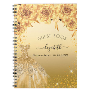 Guest book Quinceanera gold glitter dress 
