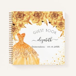 Guest book Quinceanera gold glitter dress 