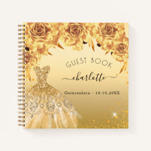 Guest book Quinceanera gold glitter dress