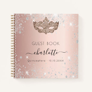 Guest book Quinceanera masquerade rose gold